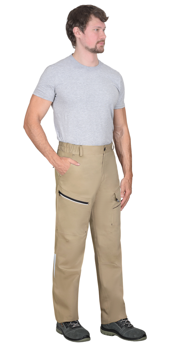 Брюки СИРИУС-ДЕКСТЕР песочные с черной отделкой, тк. стрейч с ВО