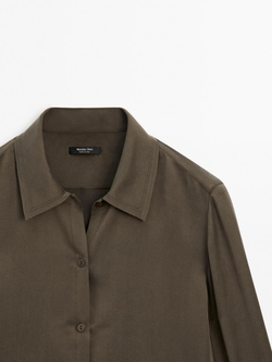 Massimo Dutti Атласная рубашка из смесового шелка, кротово-коричневый