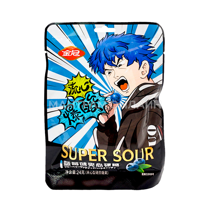 Конфеты кислые Golden Crown Super Sour вкус черника 24 г