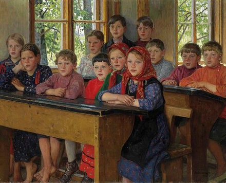 "В классе", художник Богданов-Бельский, картина