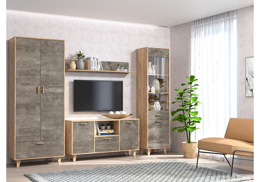 Витрина Эго ПС-1 на ножках дуб крафт золотой / камень темный