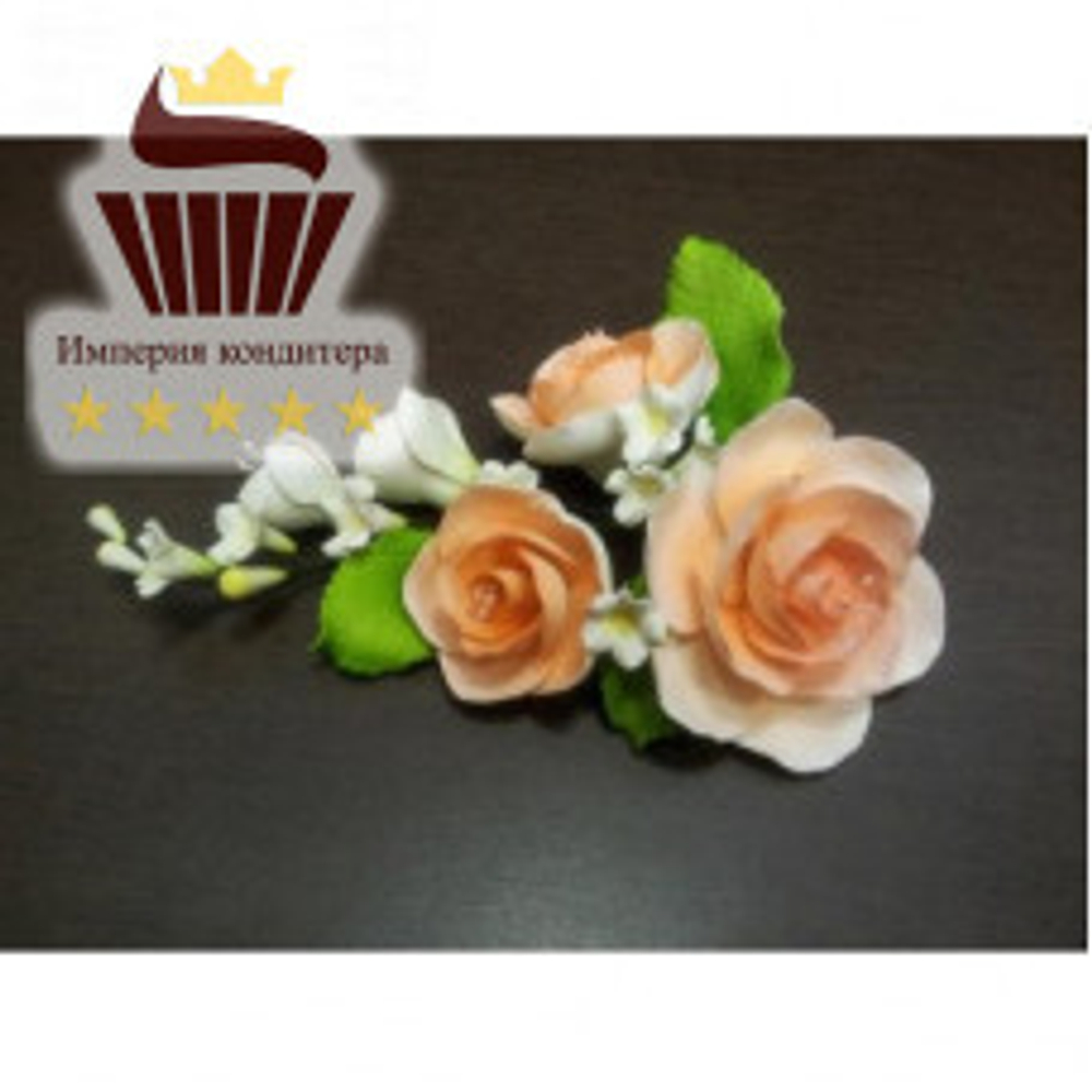 Цветочная ветка из сах.мастики,большая " Персиковая роза"