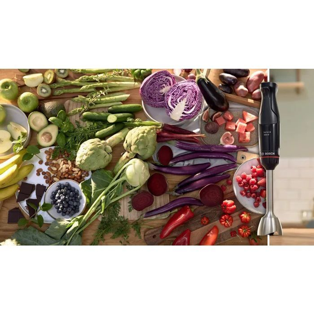 Погружной блендер Bosch MSM4B621, 1000 Вт, 2 насадки, мерный стакан, чёрный