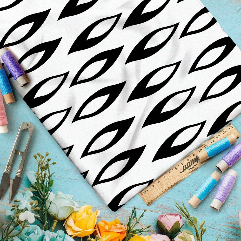 Ткань премиум таффета черно-белый ретро