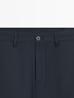Massimo Dutti Зауженные брюки из смесовой хлопковой ткани, темно-синий