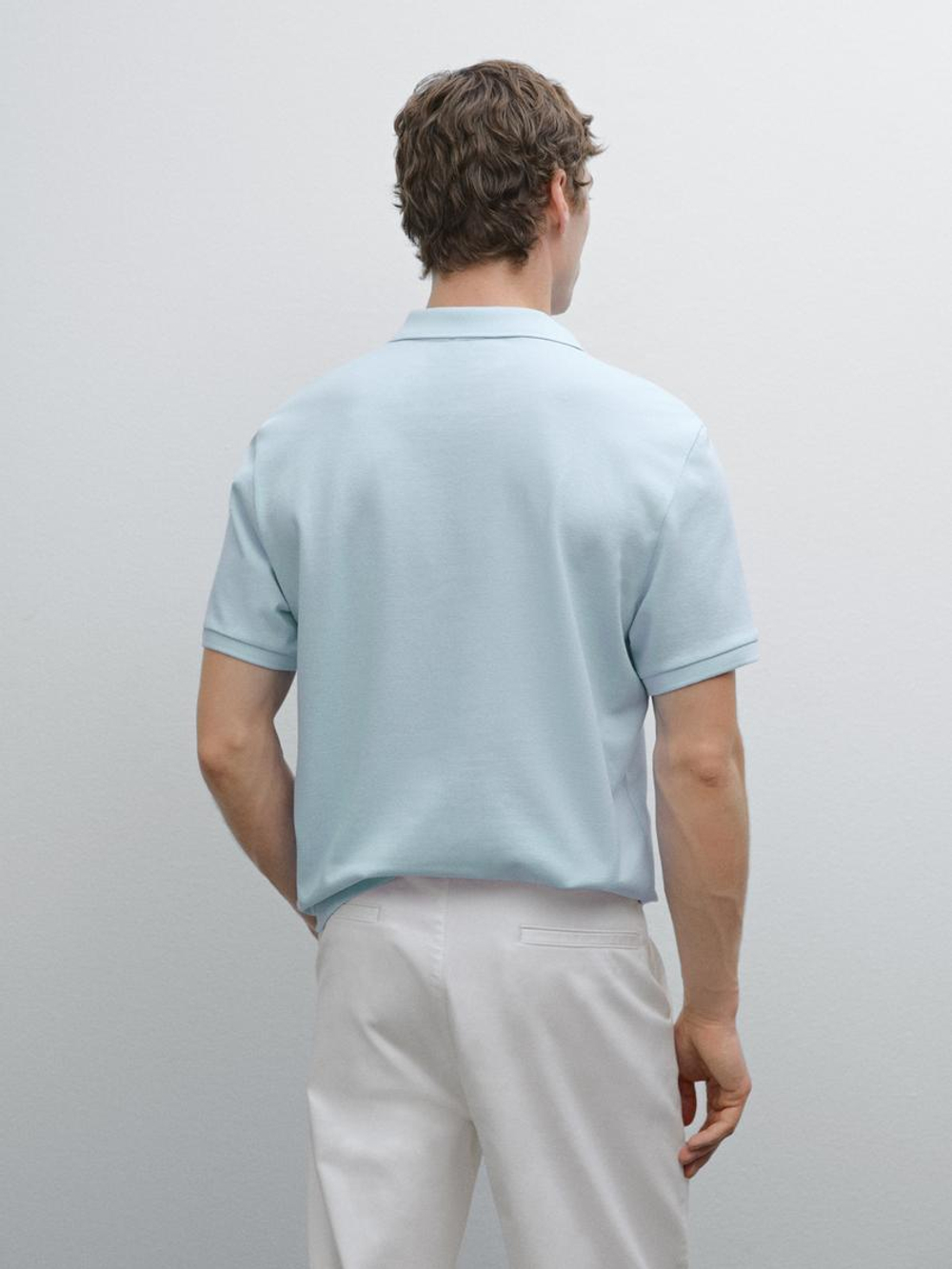 Massimo Dutti Футболка-поло из хлопка, светло-голубой