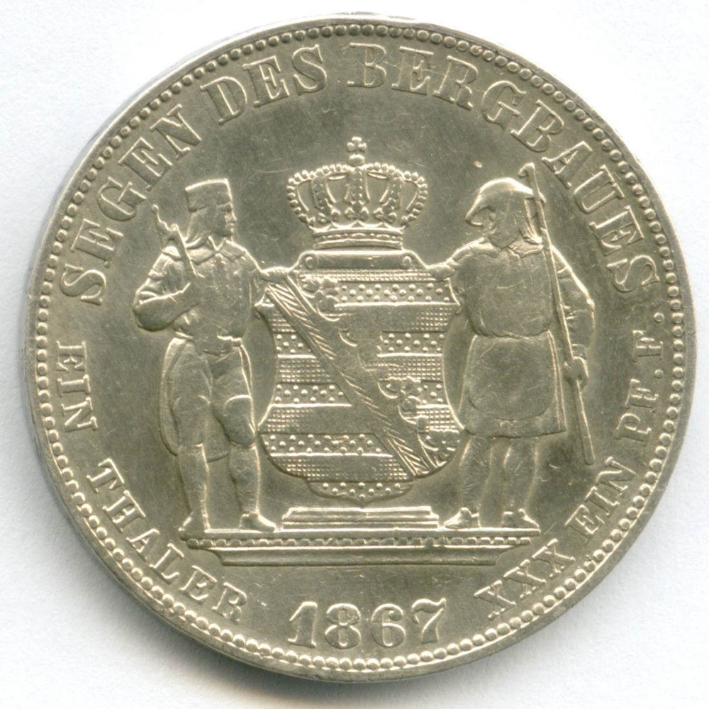 1 талер 1867 (В). Германия-Саксония. Серебро VF-XF