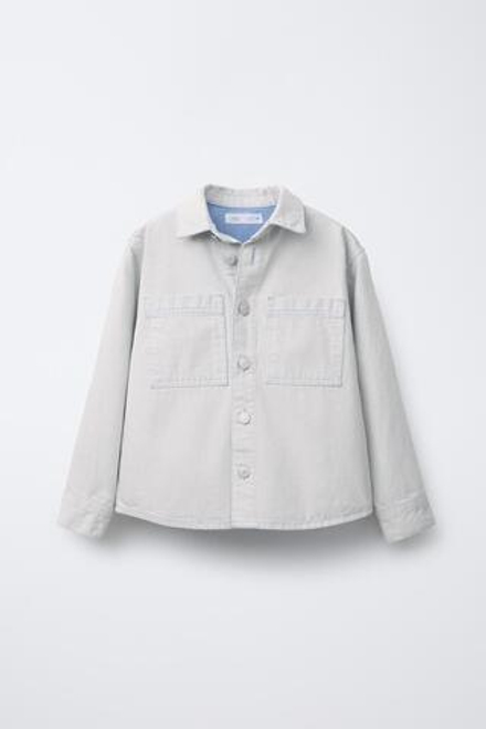 ZARA ДЖИНСОВАЯ КУРТКА-РУБАШКА С ЭФФЕКТОМ ПОТЕРТОСТИ, ЦВЕТ ЛЬДА