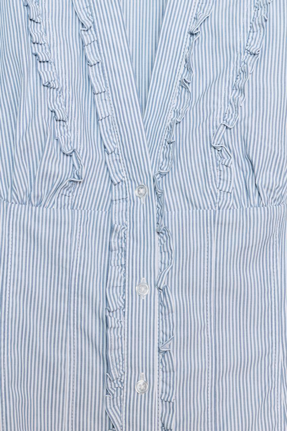 ZARA РУБАШКА ИЗ ПОПЛИНА С ВОЛАНАМИ, СИНИЙ/БЕЛЫЙ