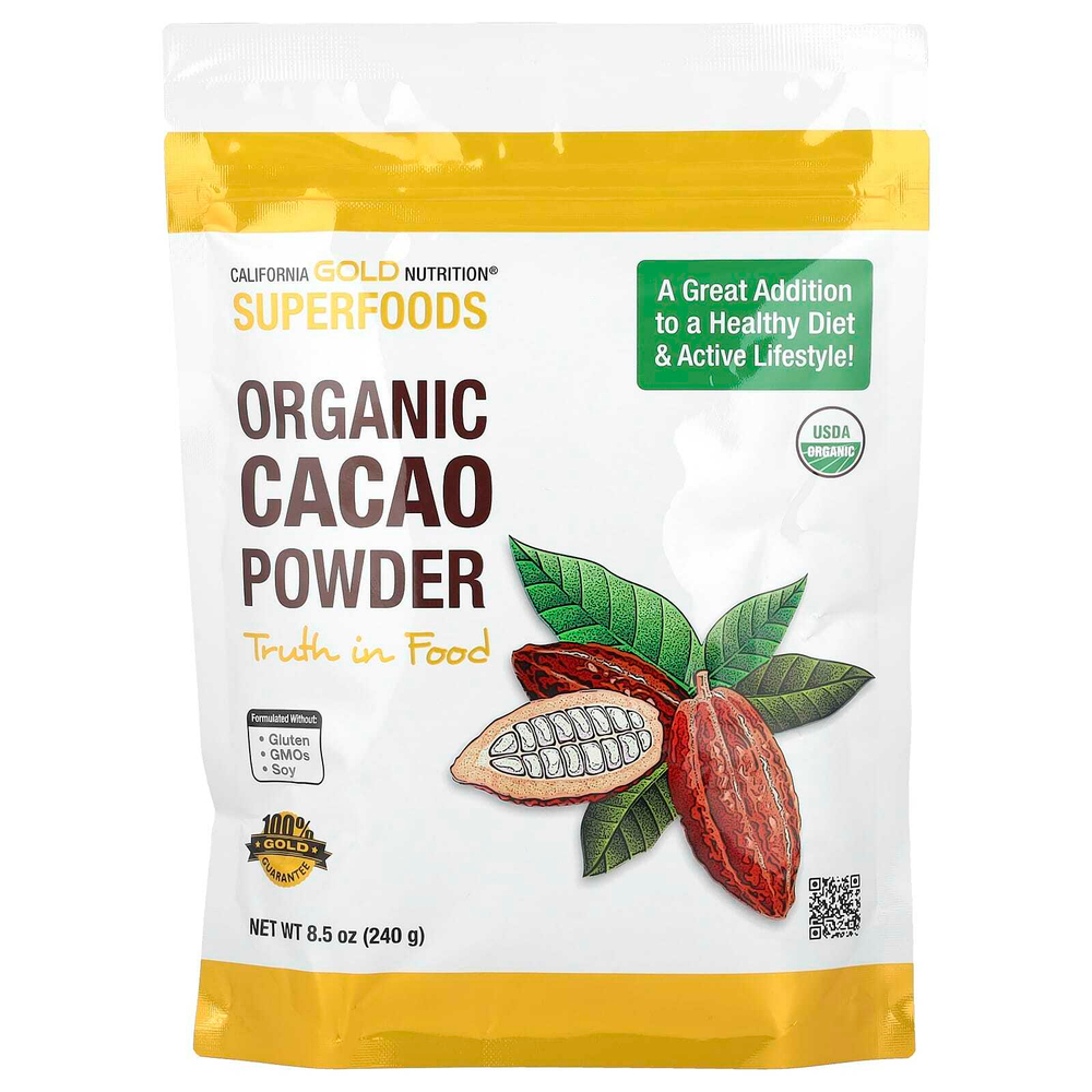 California Gold Nutrition, Superfoods, органический какао-порошок, 240 г (8,5 унции)