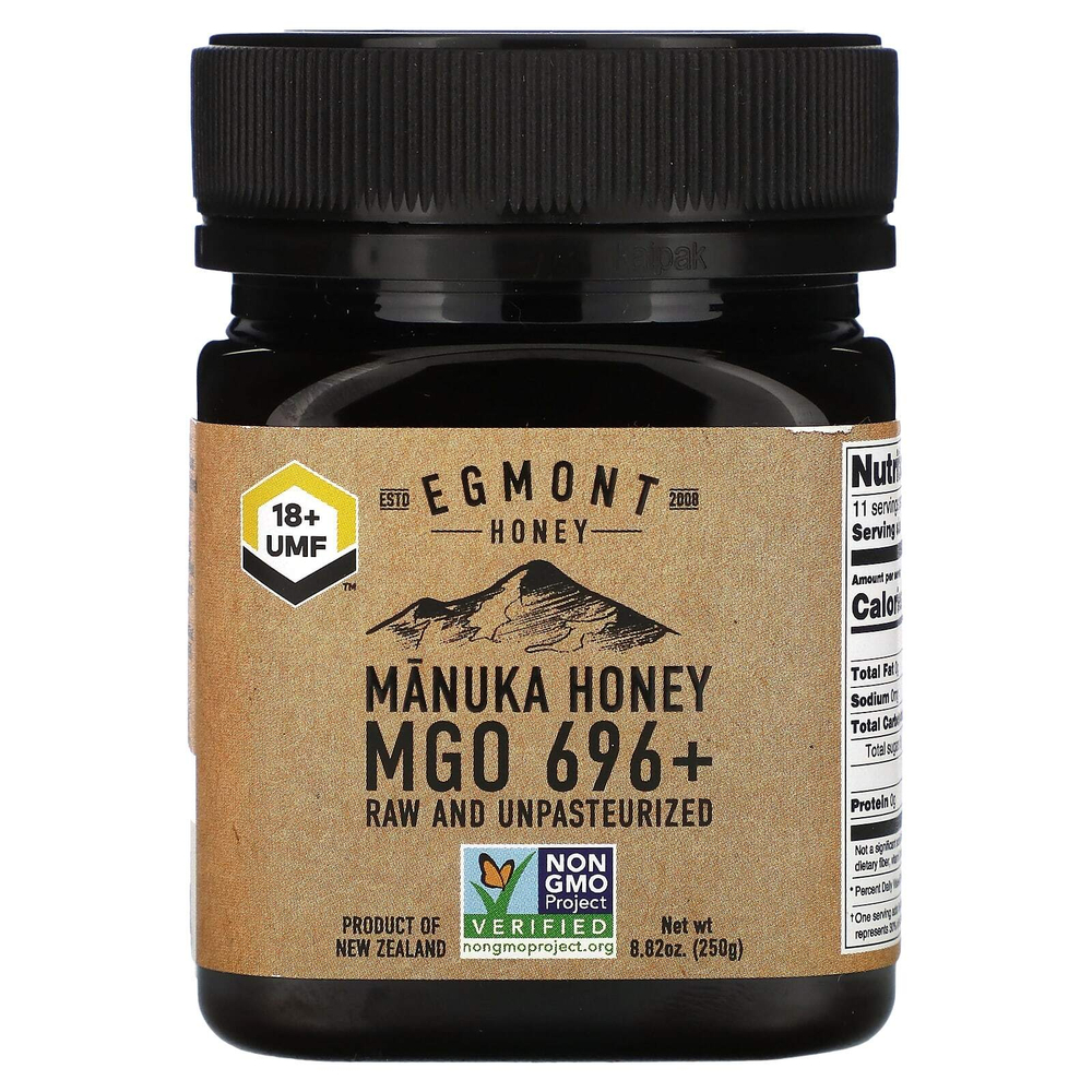 Egmont Honey, Мед манука, необработанный и непастеризованный, UMF 18+, MGO 696+, 250 г (8,82 унции)