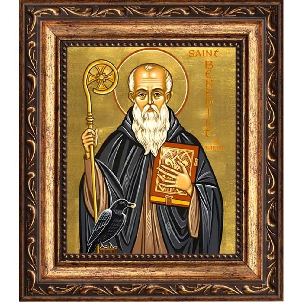 Венедикт (Бенедикт) Нурсийский преподобный игумен. Икона на холсте.