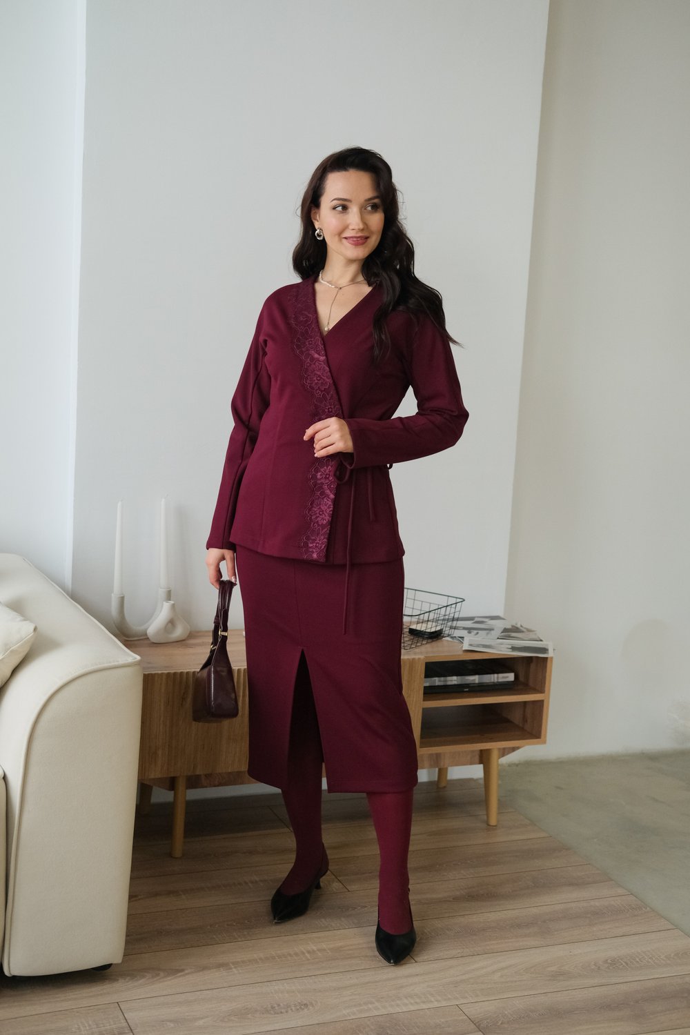 Юбка из трикотажа джерси бургунди