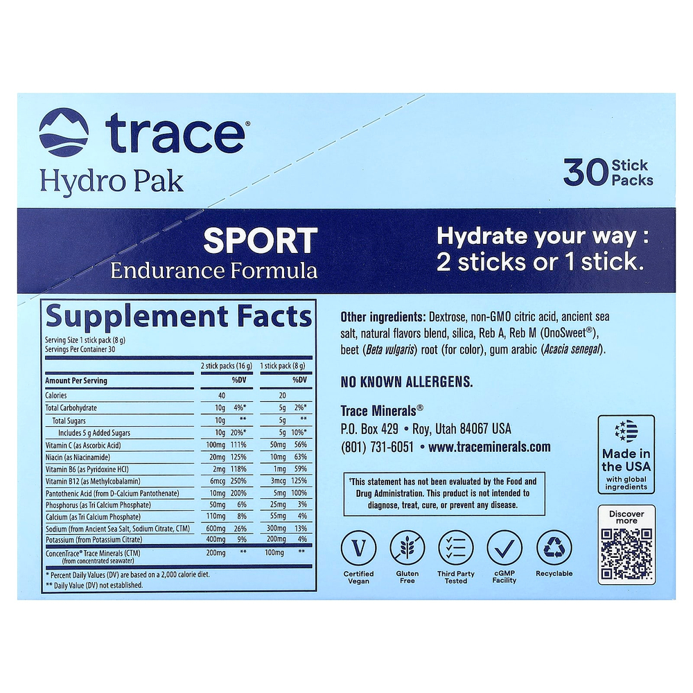 Trace, Hydro Pak Sport, Watermelon, 30 Stick Packs, 0.28 oz (8 g) Each