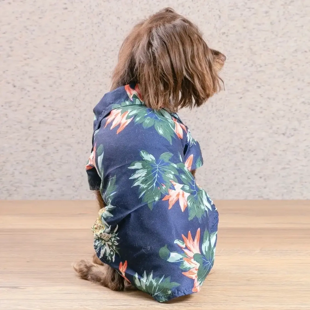 Рубашка для собак и кошек малых и средних пород «СТИЛЬНЫЙ БРО», цвет синий, принт ананасы с цветами, размер XL