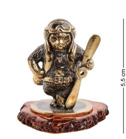 Народные промыслы AM-3085 Фигурка «Кот Летчик» (латунь, янтарь)