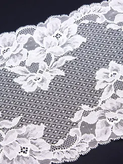 03-259 ОПТ Кружево эластичное 22 см, цветы/ромбик, айвори 004