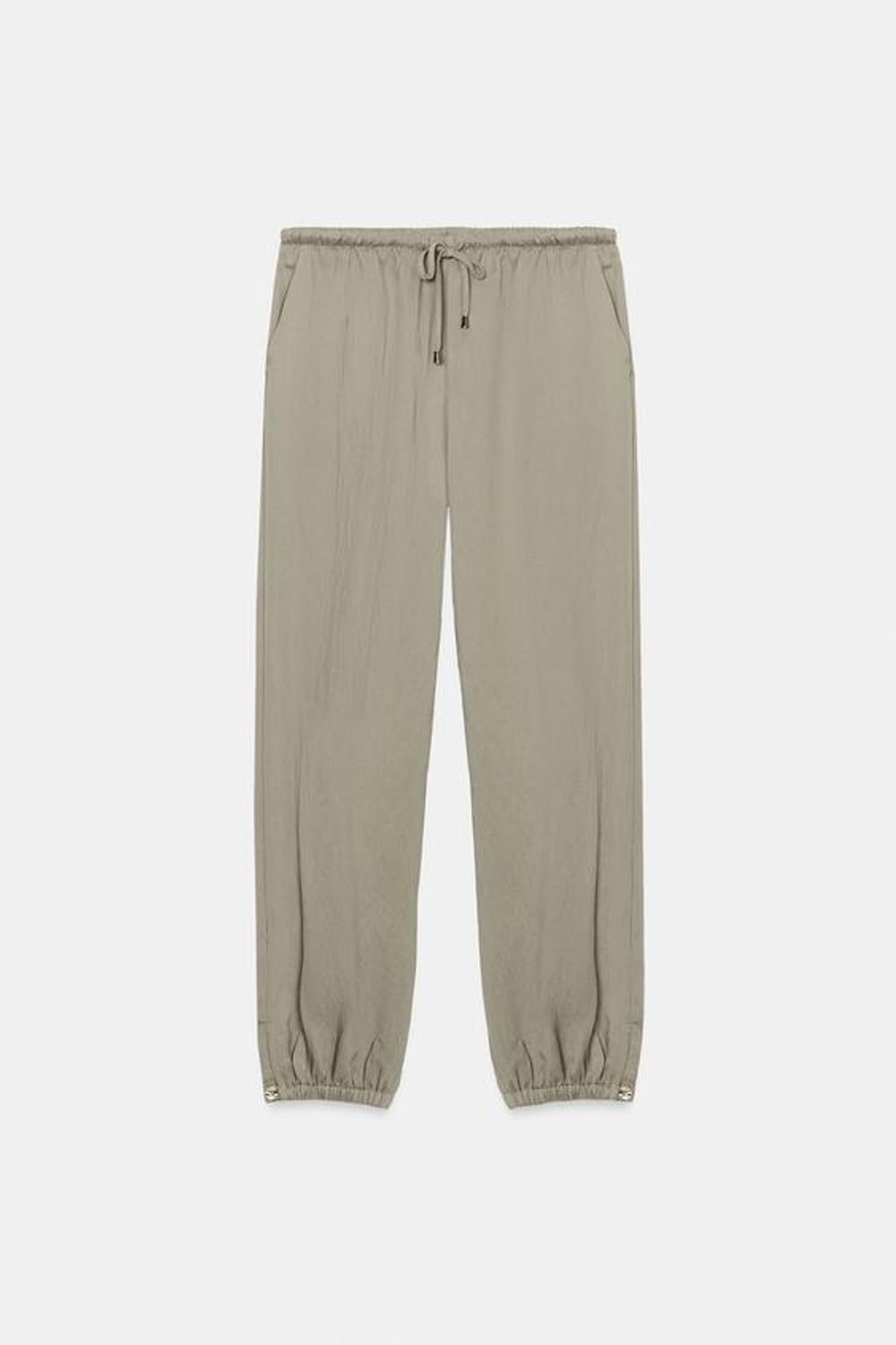 ZARA БРЮКИ-БОМБАШКИ С ЭЛАСТИЧНЫМ ПОЯСОМ, СЕРО-КОРИЧНЕВЫЙ