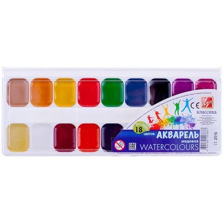 Краски акварельные 18цв. Луч Классика, без кисточки, пластиковая коробка