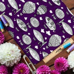 Ткань таффета эскизы дирижаблей и воздушных шаров на сиреневом фоне