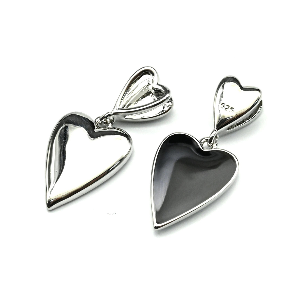 5292-р Подвеска "Сердце с эмалью" 15*11мм (с бейлом - 25мм), черный, родий