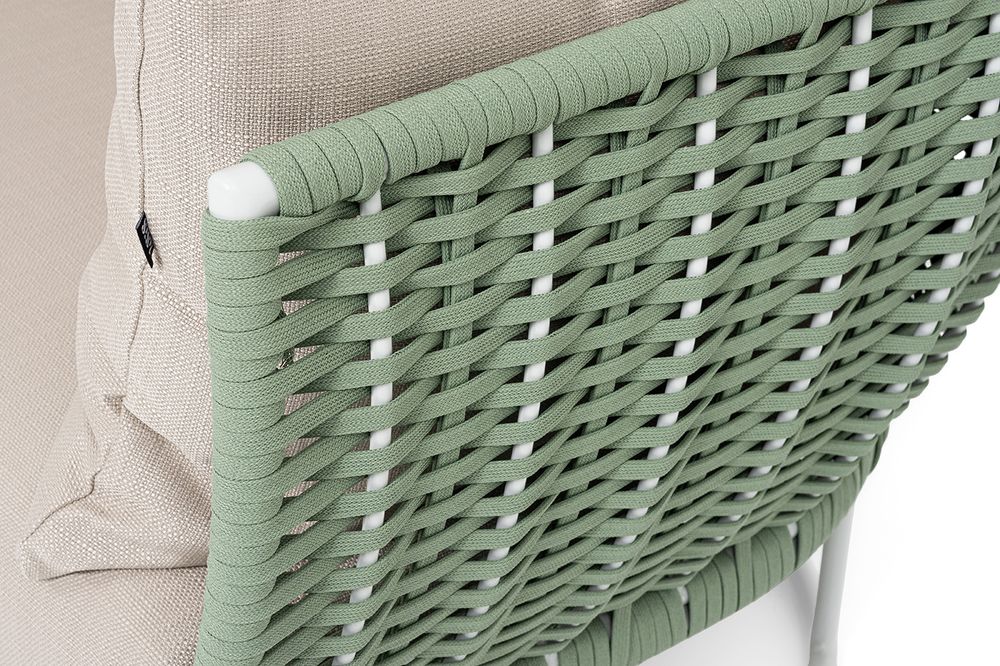 "Фиджи" диван 3-местный плетеный из роупа, каркас алюминий светло-серый (RAL7035) муар, роуп зеленый (KT18-0024) 15 мм tex, ткань Mossle бежевая (160)