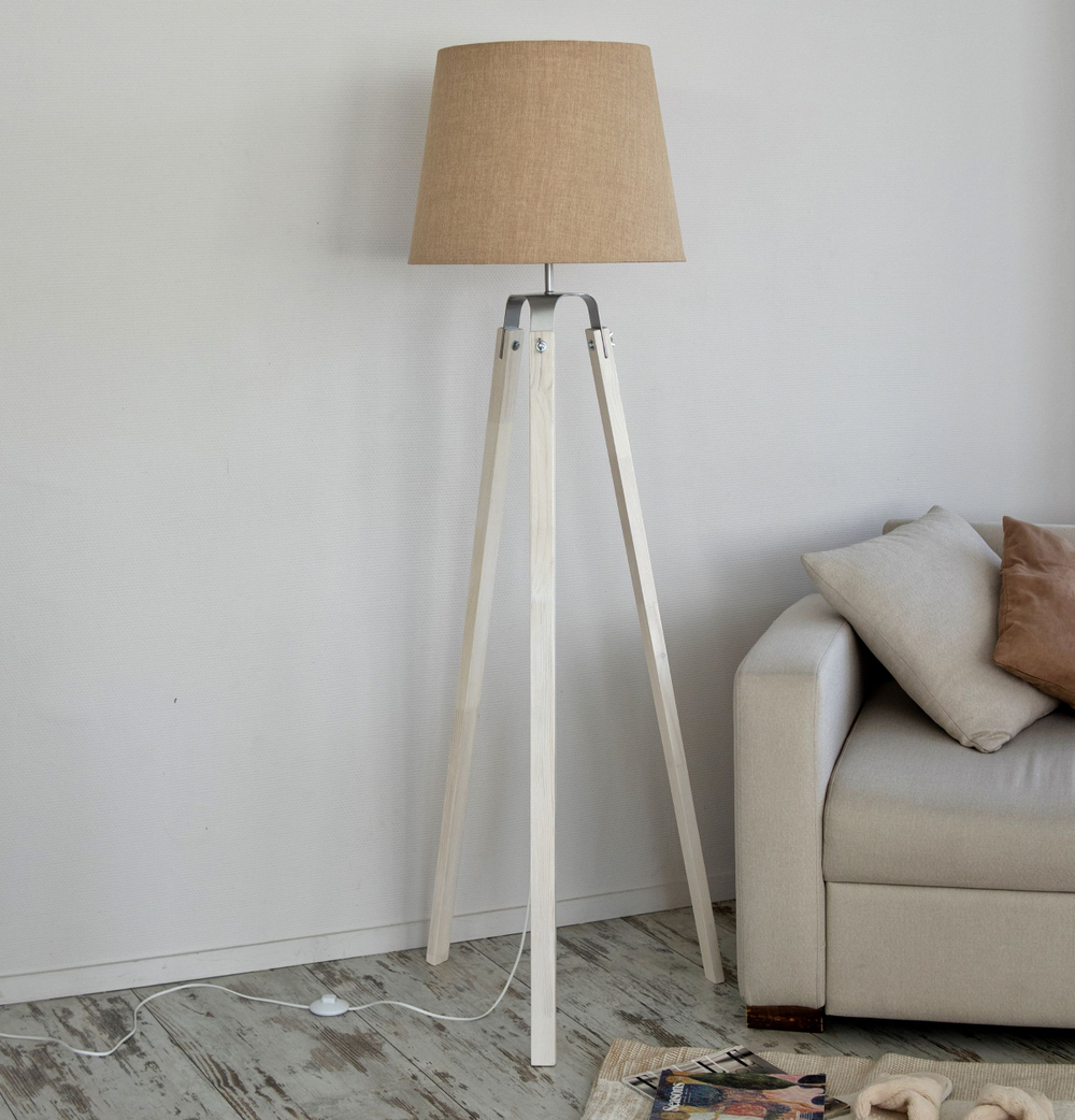 Торшер напольный коричневый с горчичным абажуром в стиле лофт, светильник напольный классический, Фьорд, E27, 60 Вт