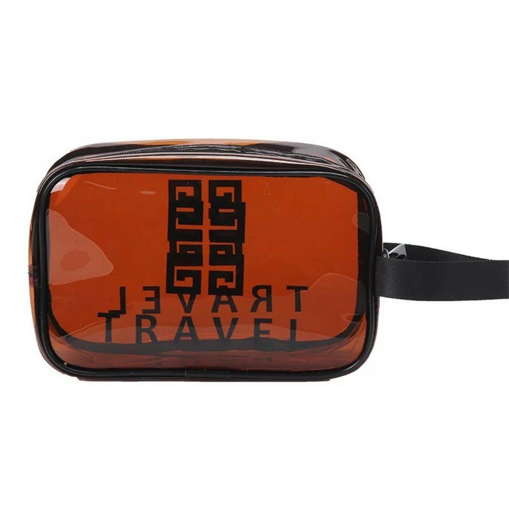 Косметичка водонепроницаемая ПВХ на молнии сумочка с ручкой TRAVEL, коричневая 21*8*14см