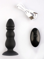 Черный конический анальный виброплаг - 11,3 см.