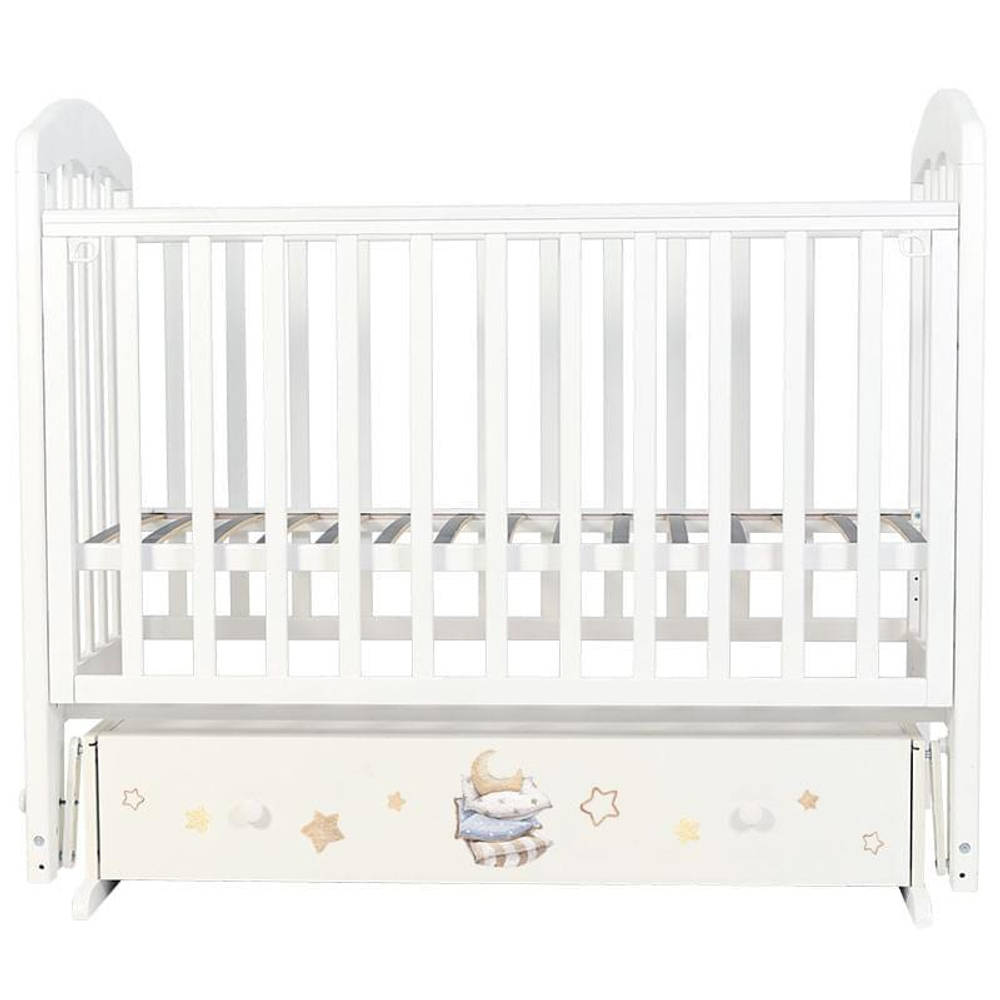 Кроватка детская Топотушки Сильвия 7 Пижамная вечеринка маятник, белая