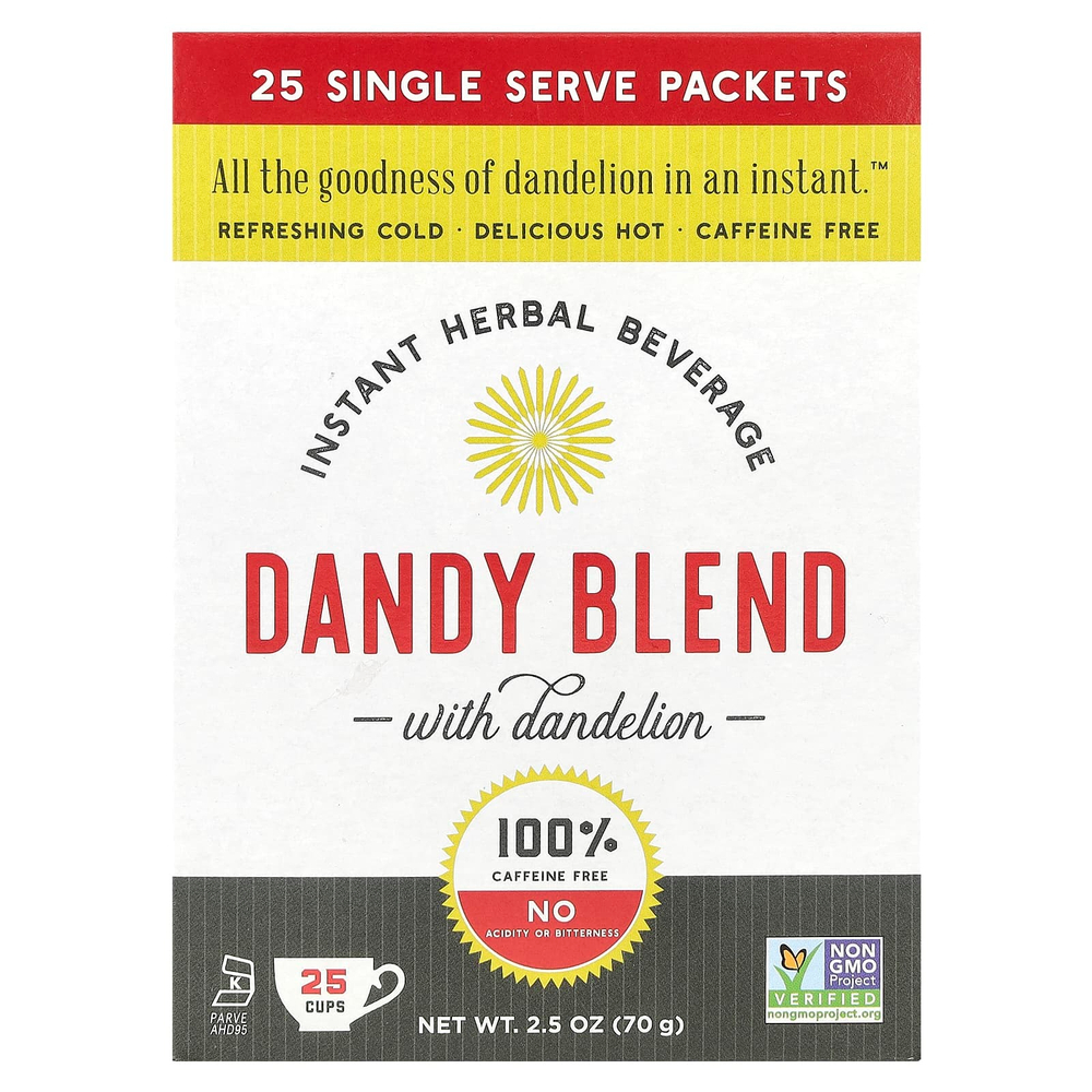 Dandy Blend, Instant Herbal Beverage With Dandelion (Быстрорастворимый травяной напиток с одуванчиком), без кофеина, 25 одноразовых пакетиков