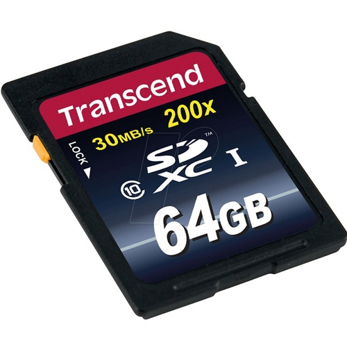 Карта памяти Secure Digital, SD, 64Gb Transcend SDXC Class 10 UHS-I 200X (TS64GSDXC10)