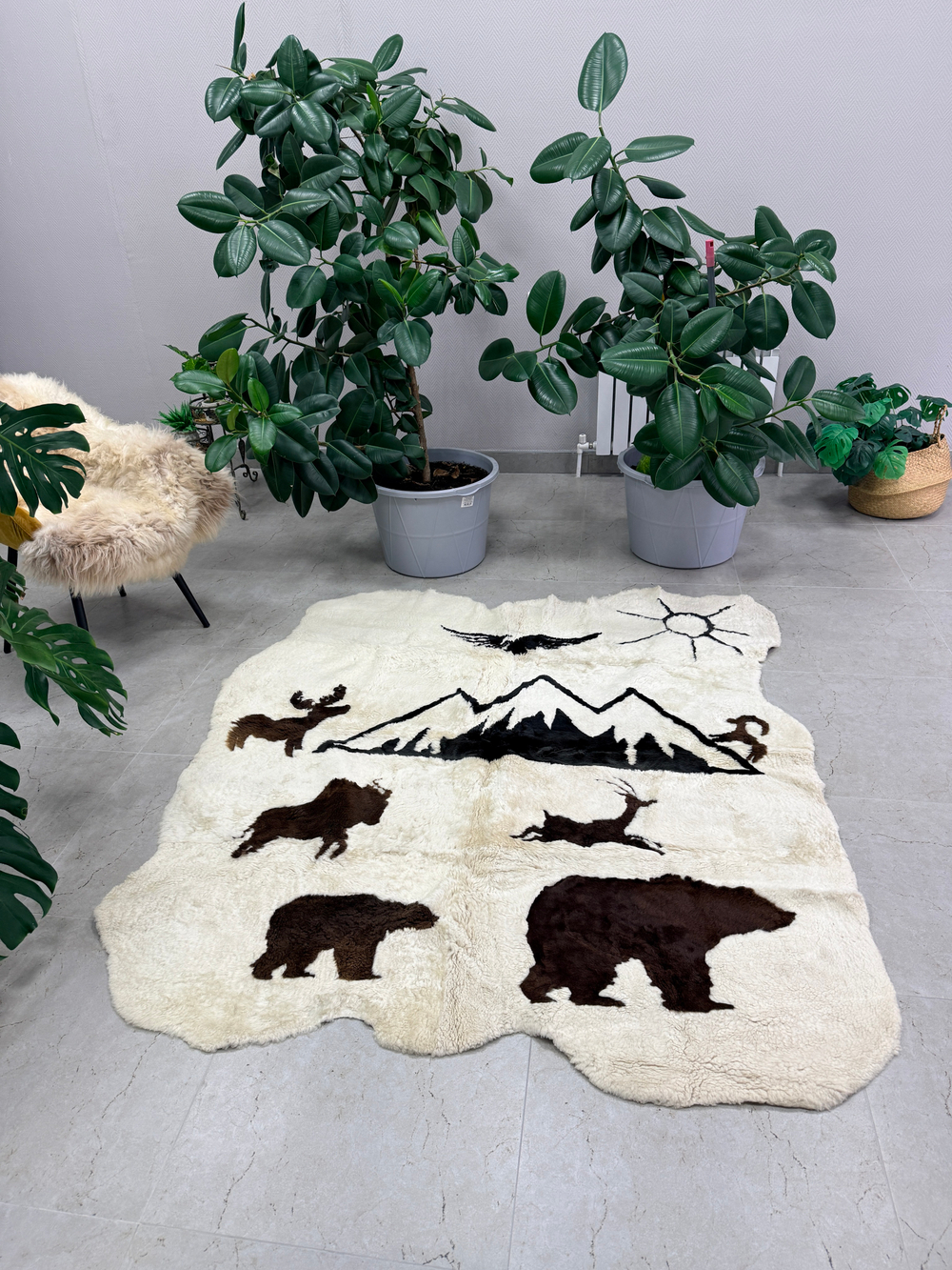 Ковер прямоугольный натуральный мех овчина, 190 х 160 см.