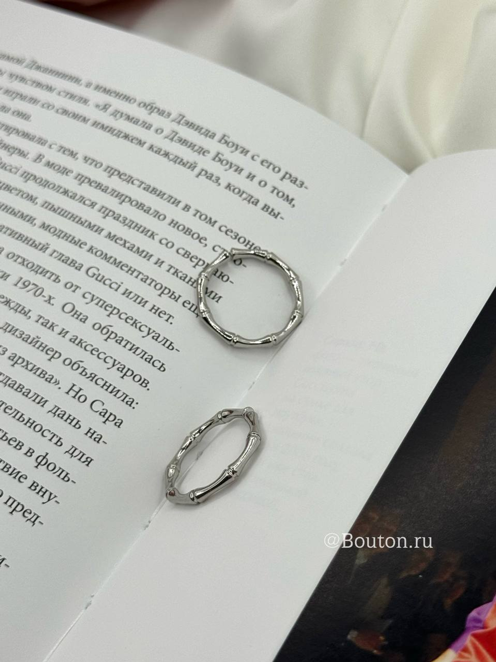 Кольцо бамбук серебро