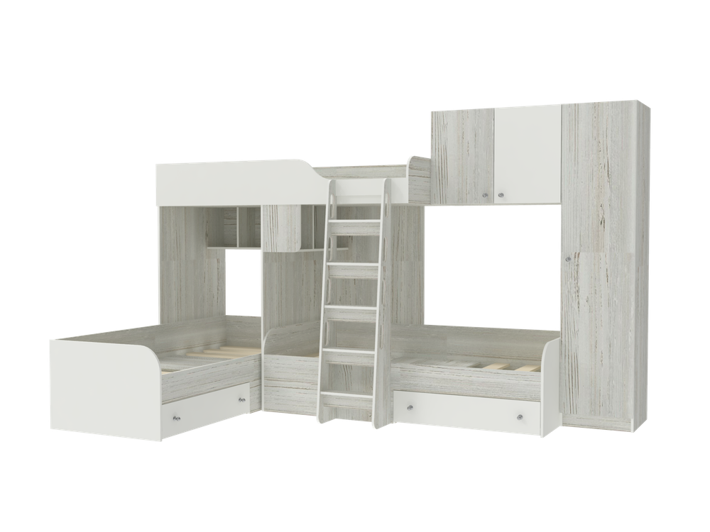 Кровать-чердак КарИВи Трио 2 Винтерберг Белый