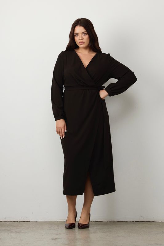 Платье на запах прямого кроя, черный
