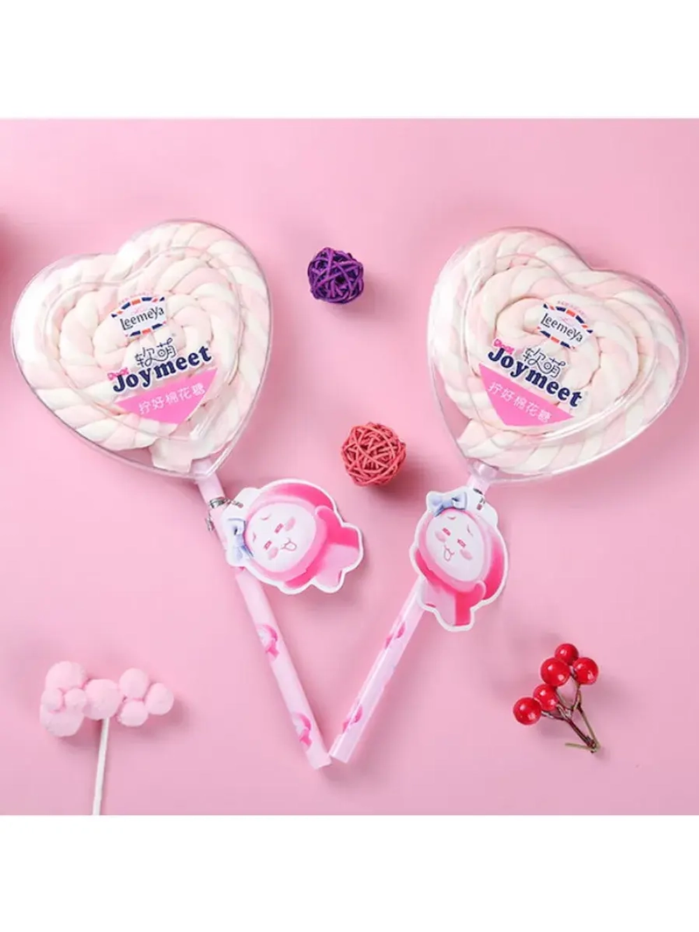 Воздушный зефир на палочке Розовое Сердце 60 г * 3 шт