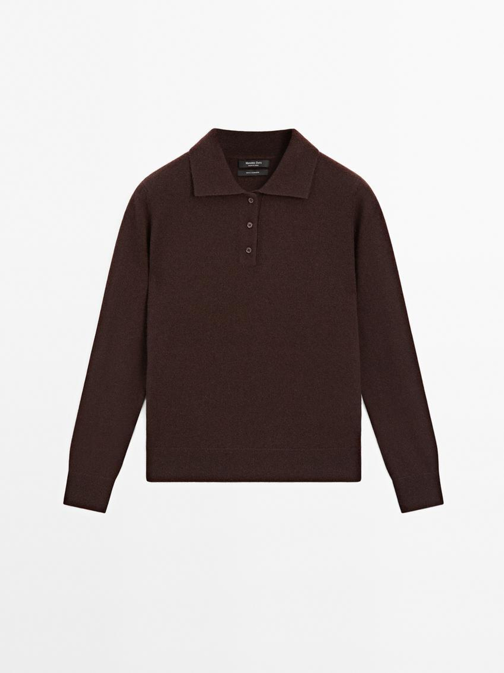 Massimo Dutti Трикотажный свитер поло из 100% кашемира, гранатовый