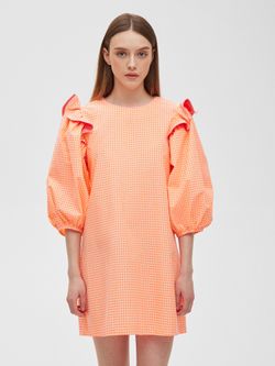 Платье с воланами в клетку кораллового цвета цвета