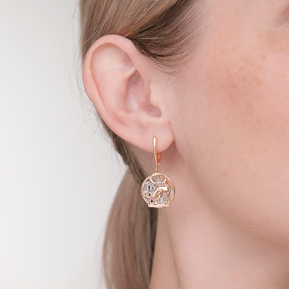 Серьги «Сама по себе» с английским замком из комбинированного золота