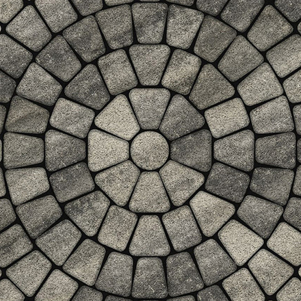 Тротуарная плитка КЛАССИКО (круг) - Листопад гранит Антрацит, комплект из 3 видов плит