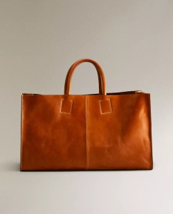 ZARA HOME КОЖАНАЯ СУМКА-ТОУТ, КОРИЧНЕВЫЙ