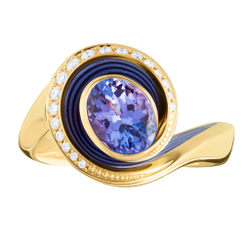 Кольцо с Танзанитом и Бриллиантами, Эмаль, R0123-3/2