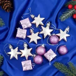 Набор украшений пластик Фортуна 19 шт., сиреневый, золото, Зимнее Волшебство (1400075)