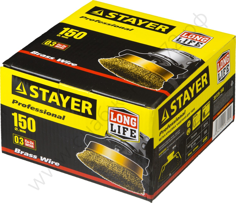 STAYER 150 мм, витая латунированная стальная проволока, 0.3 мм, Щетка чашечная, PROFESSIONAL (35125-150)
