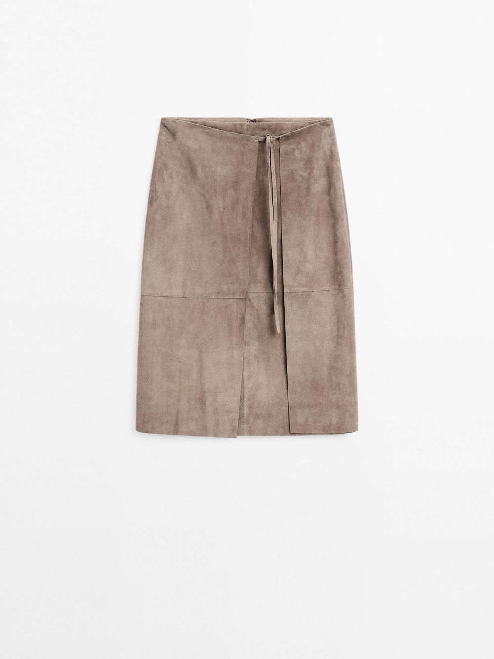 Massimo Dutti Юбка миди из замши и кожи с запахом, серо-бежевый