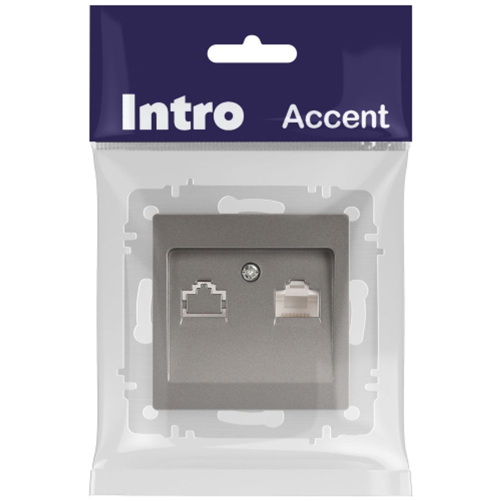 Розетка Intro Accent 6-303-09 информационная RJ45, IP20, СУ, титан | Intro