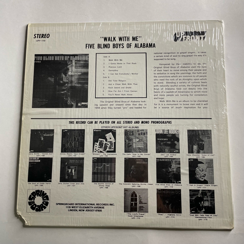 Винтажная виниловая пластинка LP Five Blind Boys Of Alabama Walk With Me (США 1968)