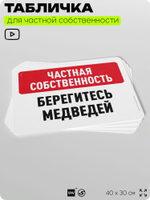 Табличка для частной территории "Частная собственность, берегитесь медведей", на дом, для участка, организаций, предупреждающая, 40х30 см, Silver Plane x Айдентика Технолоджи