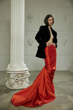 Юбка макси из сатина со шлейфом